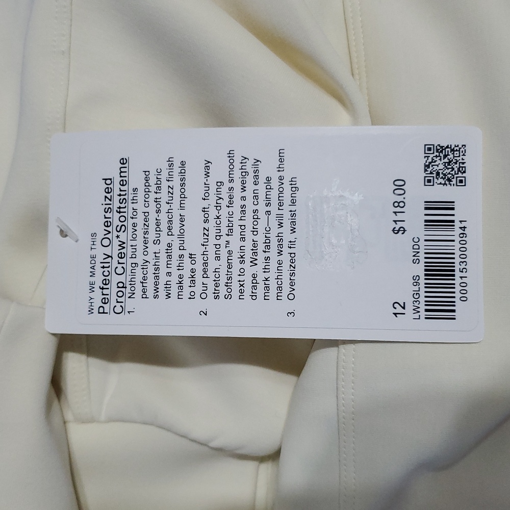 NWT Lululemon Perfectly Oversized Crop Crew Softstreme Sz 12 Pale Yellow - Picture 3 of 3